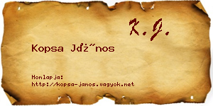 Kopsa János névjegykártya